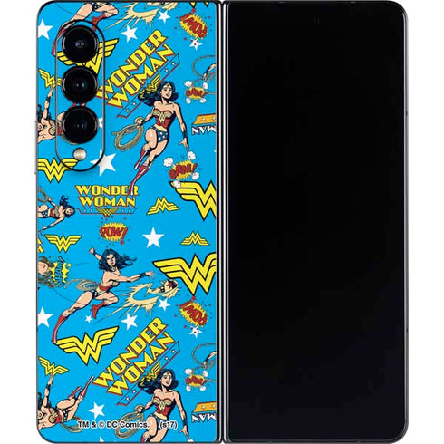 DC Comics Wonder Woman Action pose pattern Galaxy Z Fold4 5G Skin